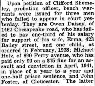 Bench warrants notice, Camden Courier-Post, July 24, 1941