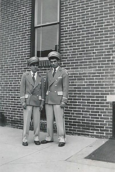 Mim and Nino Marcozzi in uniform of the A.M. Mucci VFW Post No. 2865 band, circa 1949, 332 Beckett Street, Camden NJ