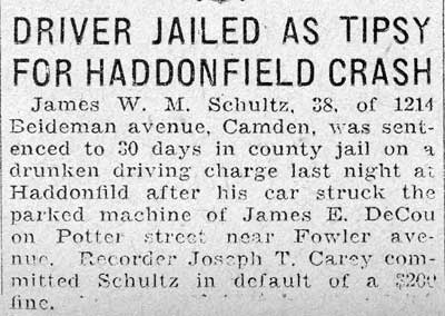 Driver Jailed as Tipsy for Haddonfield Crash — Camden Courier-Post, March 19, 1932
