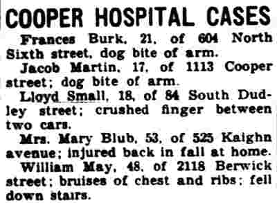 Cooper Hospital Cases — Camden Courier-Post, December 28, 1931