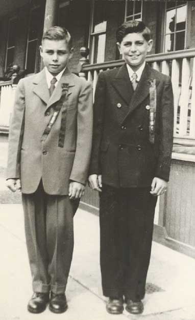 Samuel Croge and Joe Acquaro in front of 2114 Berwick Street, May 19, 1947