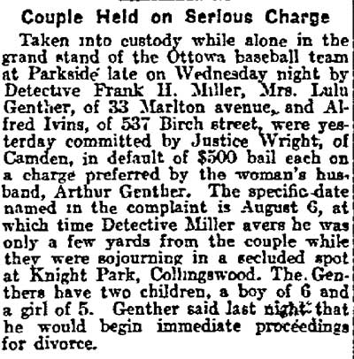 Alfred Ivins and Lulu Genther held on charge, Philadelphia Inquirer, August 15, 1913