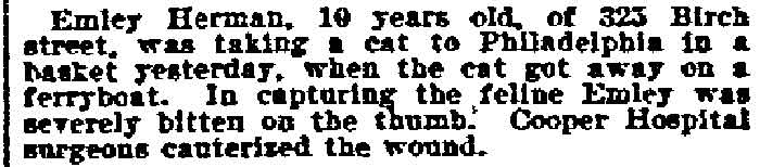 Emley Herman cat bite, Philadelphia Inquirer, July 8, 1900