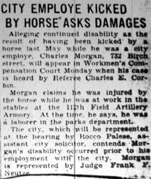 City employe kicked by horse, Camden Courier-Post, February 25, 1928