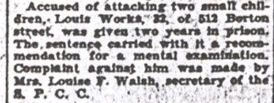 Accused of attacking two small children — Louis Works, 512 Borton Street, Camden Courier-Post, December 4, 1930