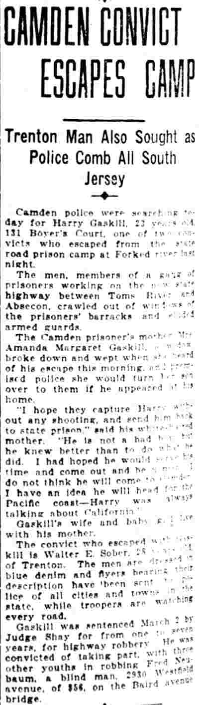 Camden Convict Escapes Camp — Camden Evening Courier, June 24, 1925