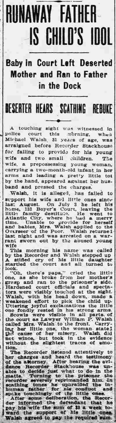 Runaway Father Is Child's Idol — Camden Daily Courier, July 24, 1912