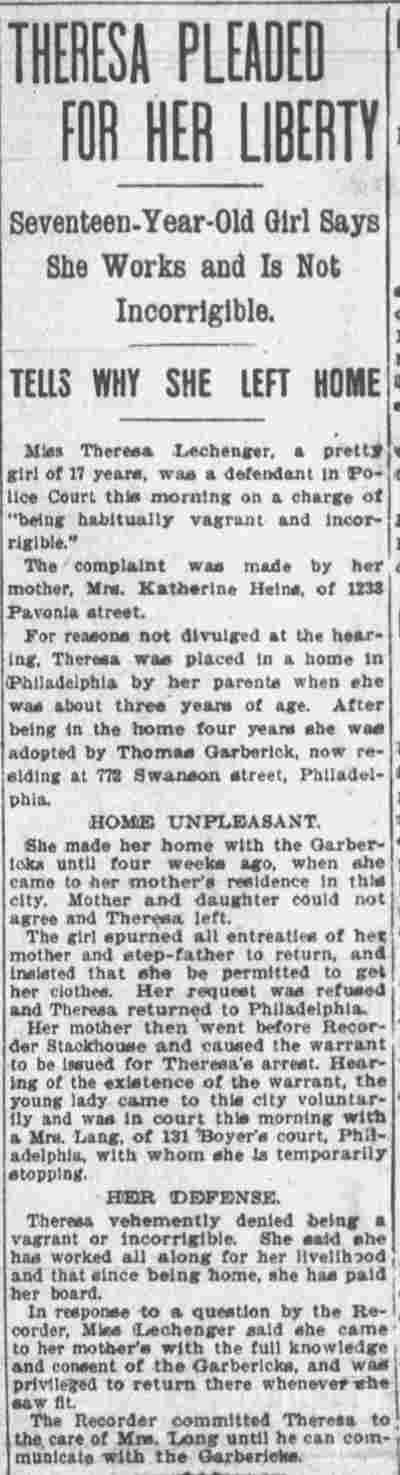 Theresa Pleaded for Her Liberty — Camden Post-Telegram, May 13, 1903