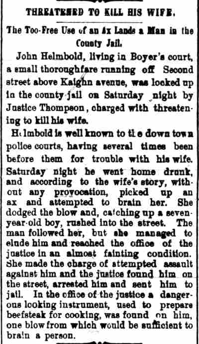 Threatened to Kill His Wife — Camden Daily Courier, November 19, 1894