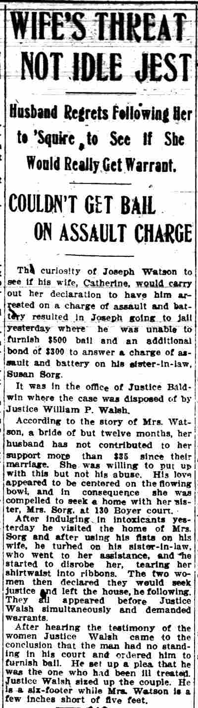 Wife's Threat Not Idle Jest — Camden Post-Telegram, August 18, 1908