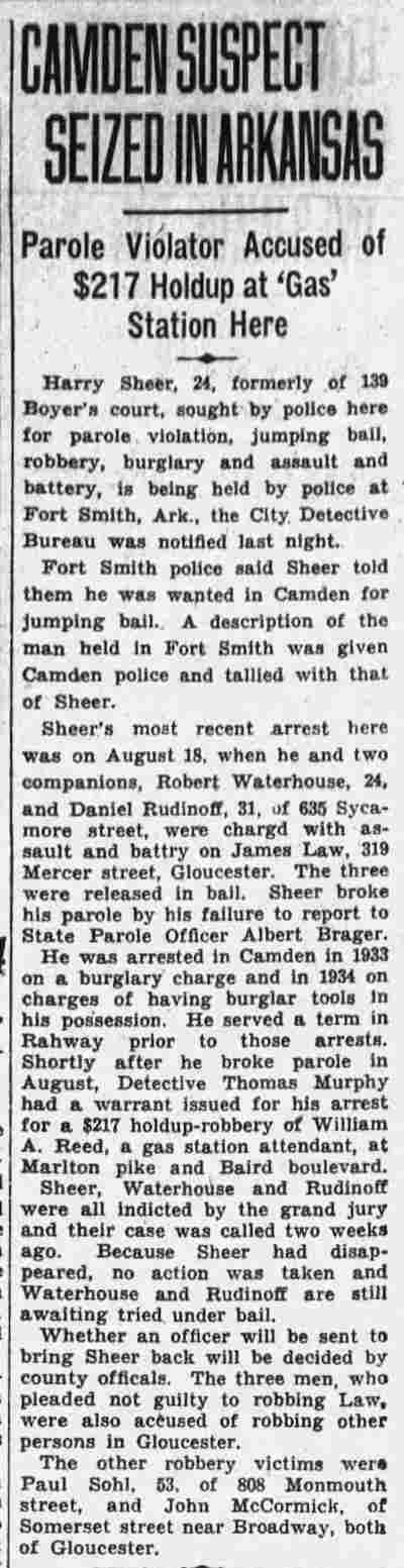 Camden Suspect Seized in Arkansas — Camden Courier-Post, October 5, 1936