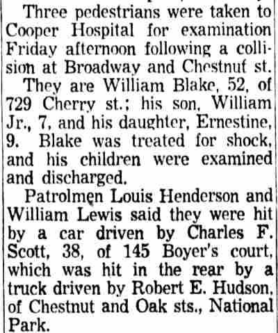 Traffic collision involving Charles F. Scott of 145 Boyer's Court — Camden Courier-Post, April 17, 1954