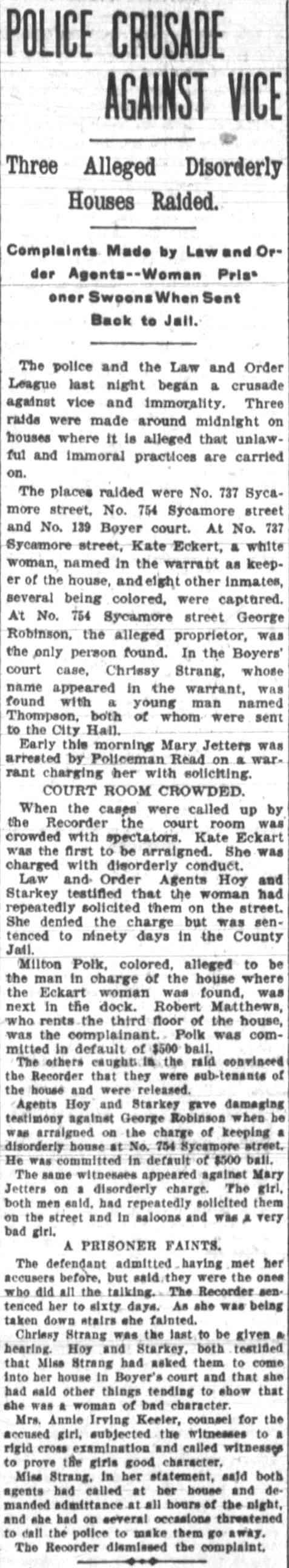 Police Crusade Against Vice — Camden Post-Telegram, June 28, 1901