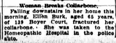 Woman Breaks Collarbone — Camden Post-Telegram, August 10, 1917