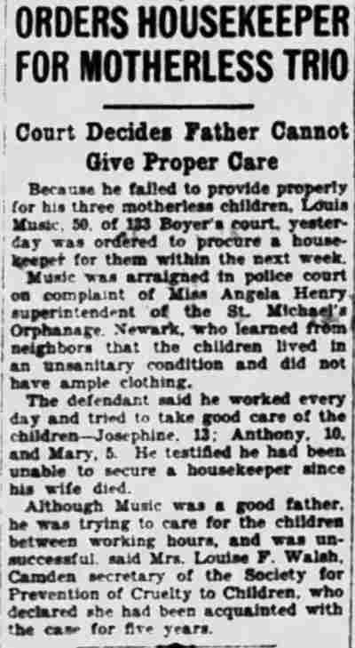 Orders Housekeeper for Motherless Trio — Camden Courier-Post, January 15, 1927