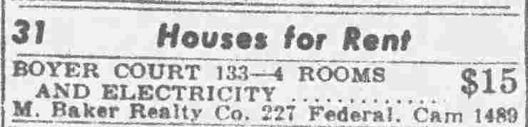 Houses for Rent classified ad — Camden Courier-Post, March 11, 1943