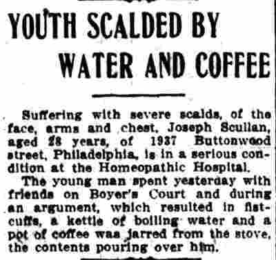 Youth Scalded by Water and Coffee — Camden Post-Telegram, December 26, 1912