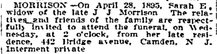 Death Notice — Morrison — Philadelphia Inquirer, April 29, 1895