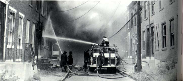Poet's Row fire, 1972 — Engine Company 3 on the 200 block of Burns Street