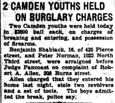 2 Camden Youths Held on Burglary Charges, Camden Courier-Post, November 8, 1929