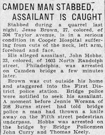 Camden Man Stabbed, Assailant Is Caught, Camden Courier-Post, August 14, 1933