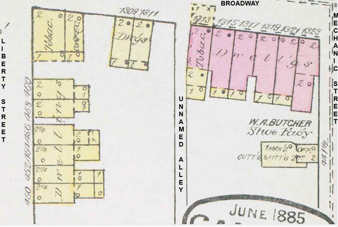 1885 Sanborn Map showing Butcher's Alley, Camden NJ