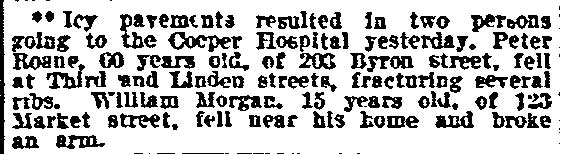 Philadelphia Inquirer, January 17, 1912 — Peter Roane injured at Third and Linden streets