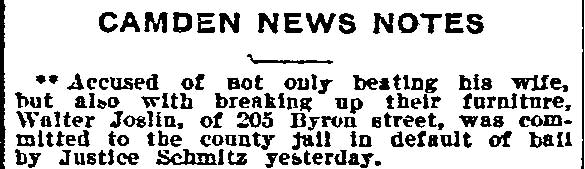 Philadelphia Inquirer, July 19, 1911 — Walter Joslin committed to jail