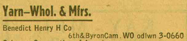 Henry H. Benedict Company, New Jersey Bell Telephone Yellow Pages, 1955