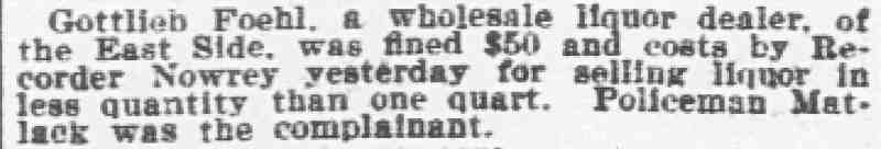 Foehl Fined by Recorder Nowrey, Philadelphia Inquirer, November 17, 1899