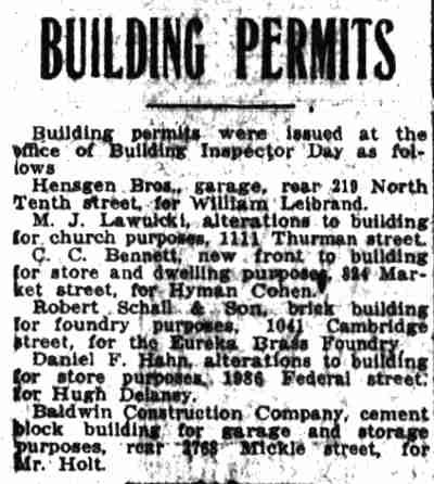 Building Permits column, Camden Post-Telegram, September 25, 1920