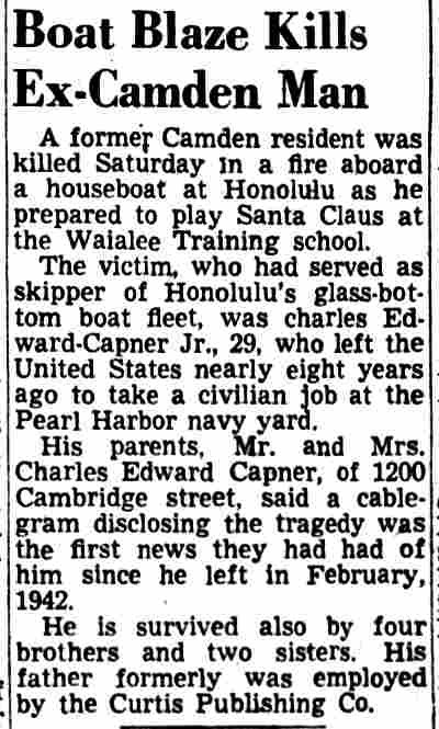 Boat Blaze Kills Ex-Camden Man, Camden Courier-Post, December 19, 1949