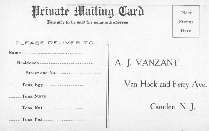 A.J. Vanzant Coal Yard postcard reverse