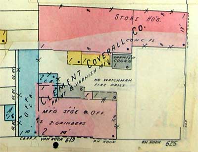 615-619 Van Hook Street, Sanborn fire insurance map showing Clement Coverall Company
