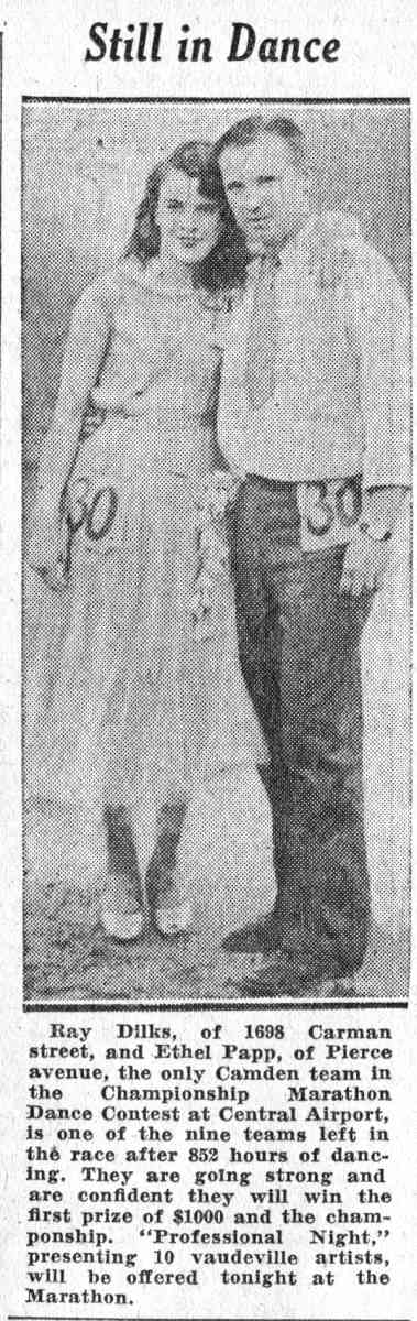 Ray Dilks, 1698 Carman Street, dance marathon, Camden Courier, June 10, 1932