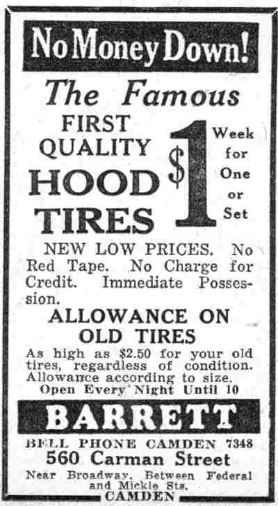 560 Carman Street, Barrett Tire Shop, Camden Courier-Post, June 11, 1932