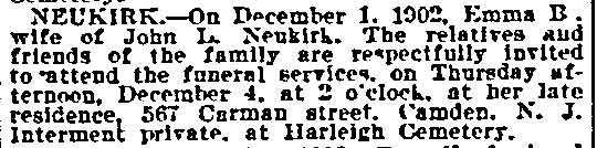 567 Carman Street, John Neukirk, Philadelphia Inquirer, December 4, 1902