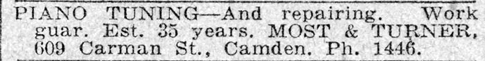 609 Carman Street, Most and Turner Pianos, Camden Courier-Post, February 4, 1933