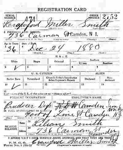 Crawford M. Smith, 736 Carman Street, WWI draft card