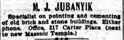 M.J. Jubanyik advertisement, 317 Carter's Place — Camden Post-Telegram, July 20, 1915