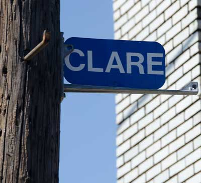 Clare and Division Streets sign, March 2012
