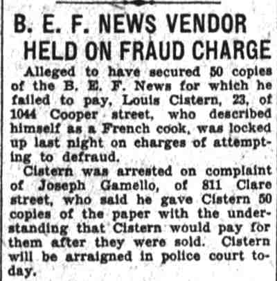 B.E.F. News Vendor Held on Fraud Charge — Camden Courier-Post, August 25, 1932
