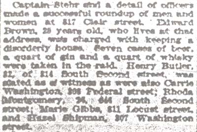 Police Roundup at 817 Clare Street — Edward Brown, Camden Daily Courier, May 13, 1918
