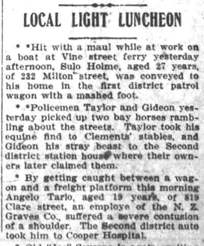 Local Light Luncheon — Angelo Tario, 819 Clare Street, Camden Post-Telegram, September 21, 1912