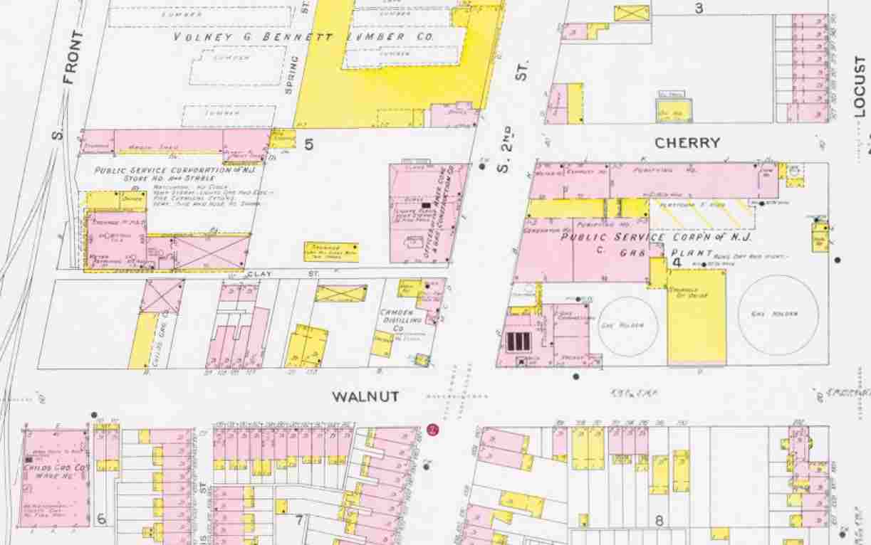 1906 Sanborn Map showing Clay Street between South 2nd Street and Front Street
