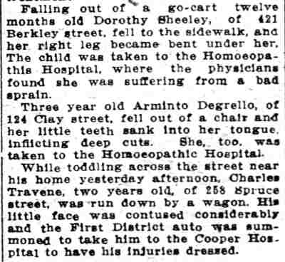 Four Youngsters Are Victims of Injuries (Clay Street detail) — Camden Daily Courier, June 11, 1912