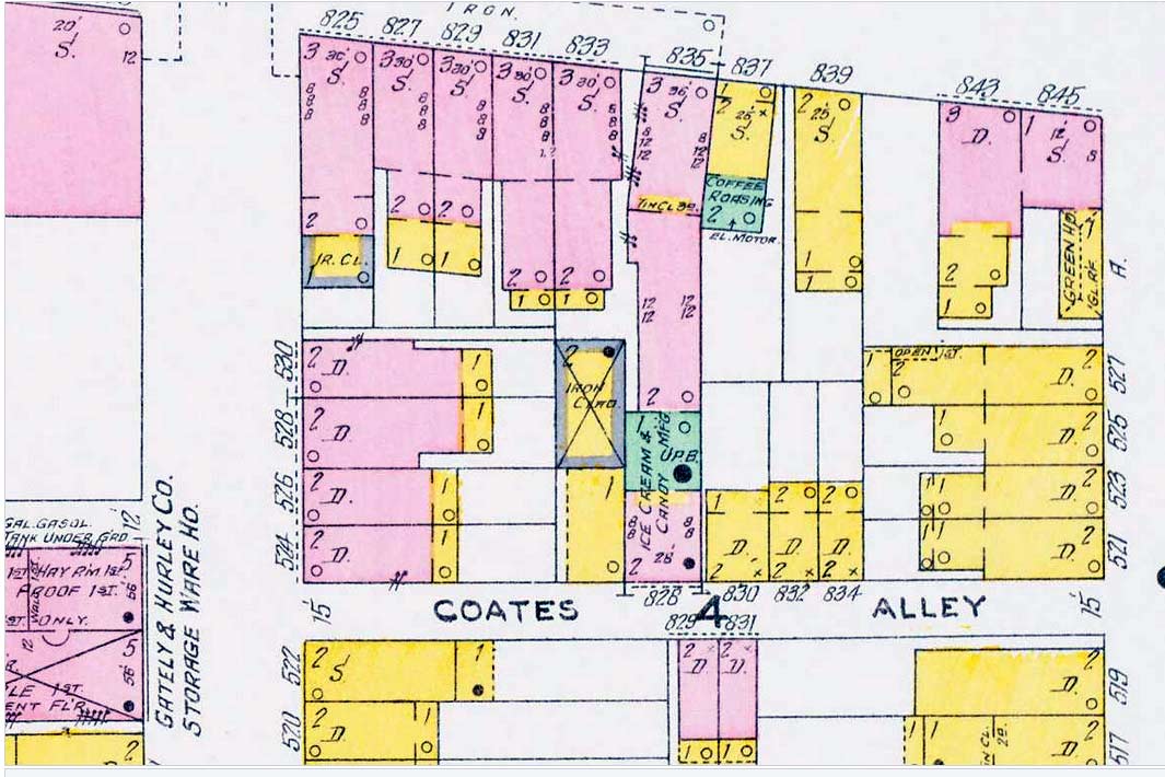 800 Block of Coates Alley — 1906 Sanborn Map (detail)