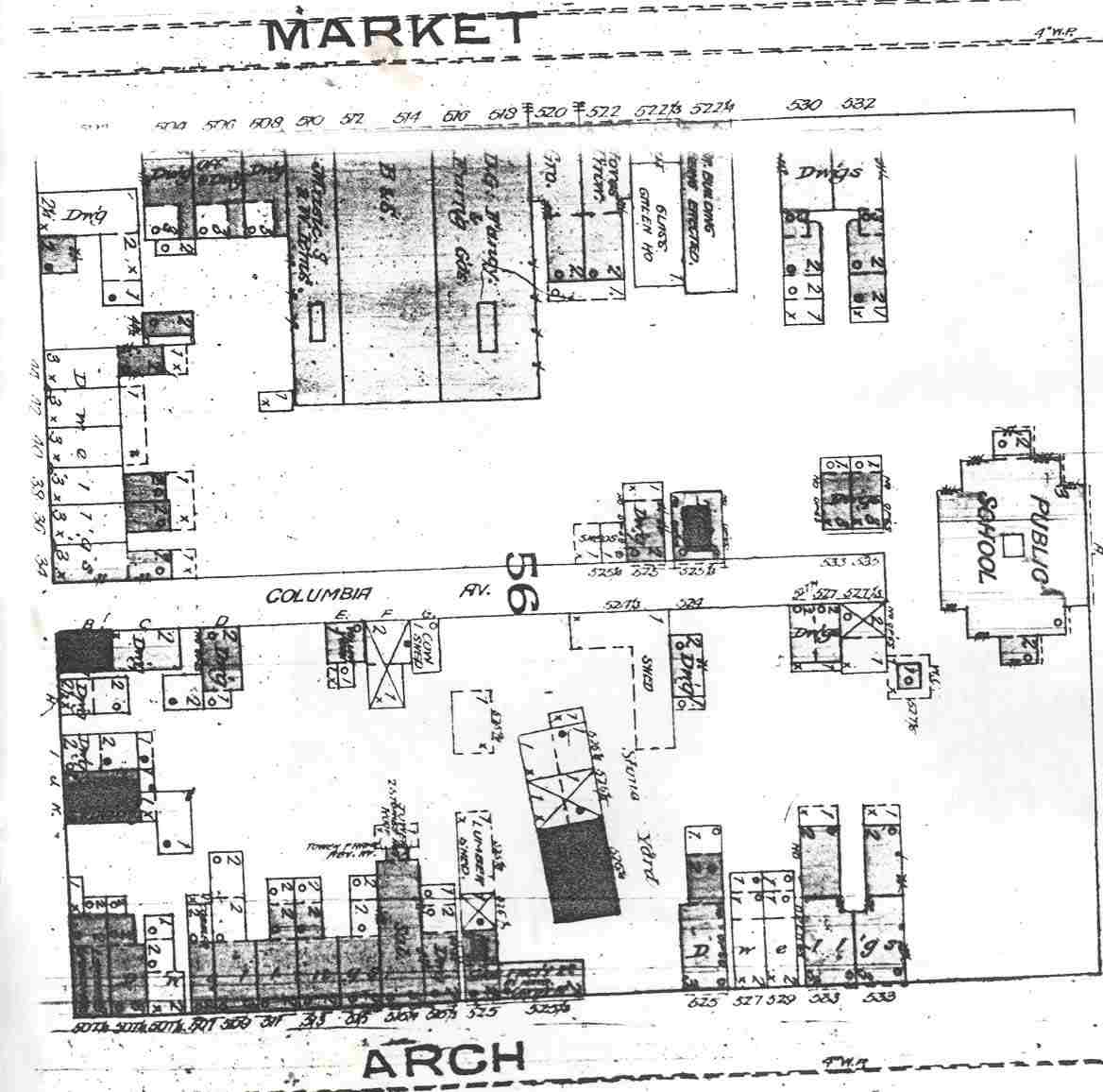 Columbia Avenue, 1885 Sanborn Map