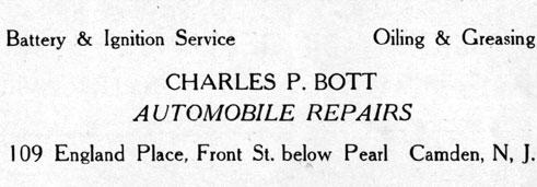 Charles P. Bott — Automobile Repairs, 109 England Place, 1931 Camden City Directory