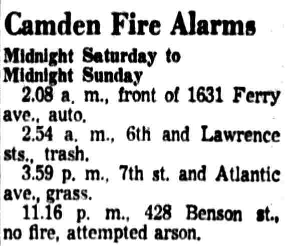 Camden Fire Alarms — June 1957